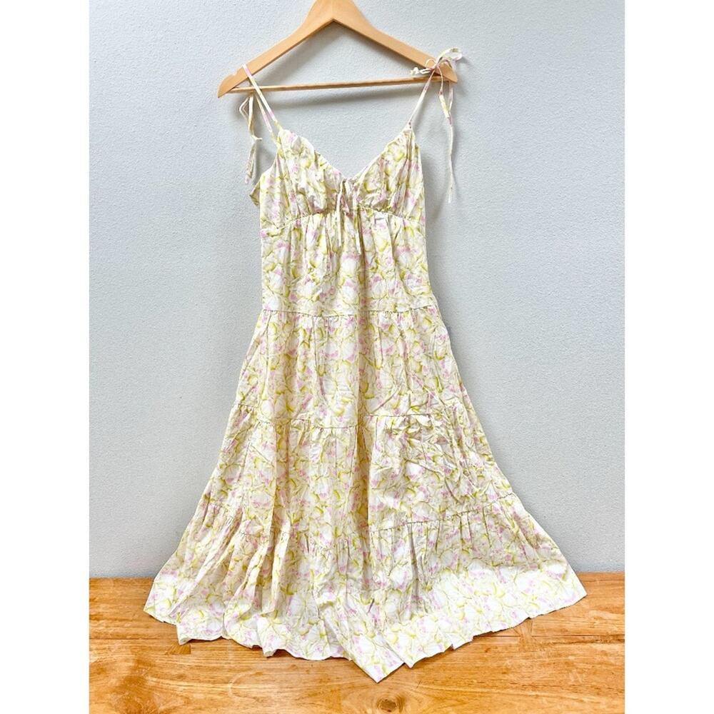 ASTR the Label Tie Strap Tiered Maxi Dress Pink Green Floral, Women's Small $128 - Picture 8 of 15